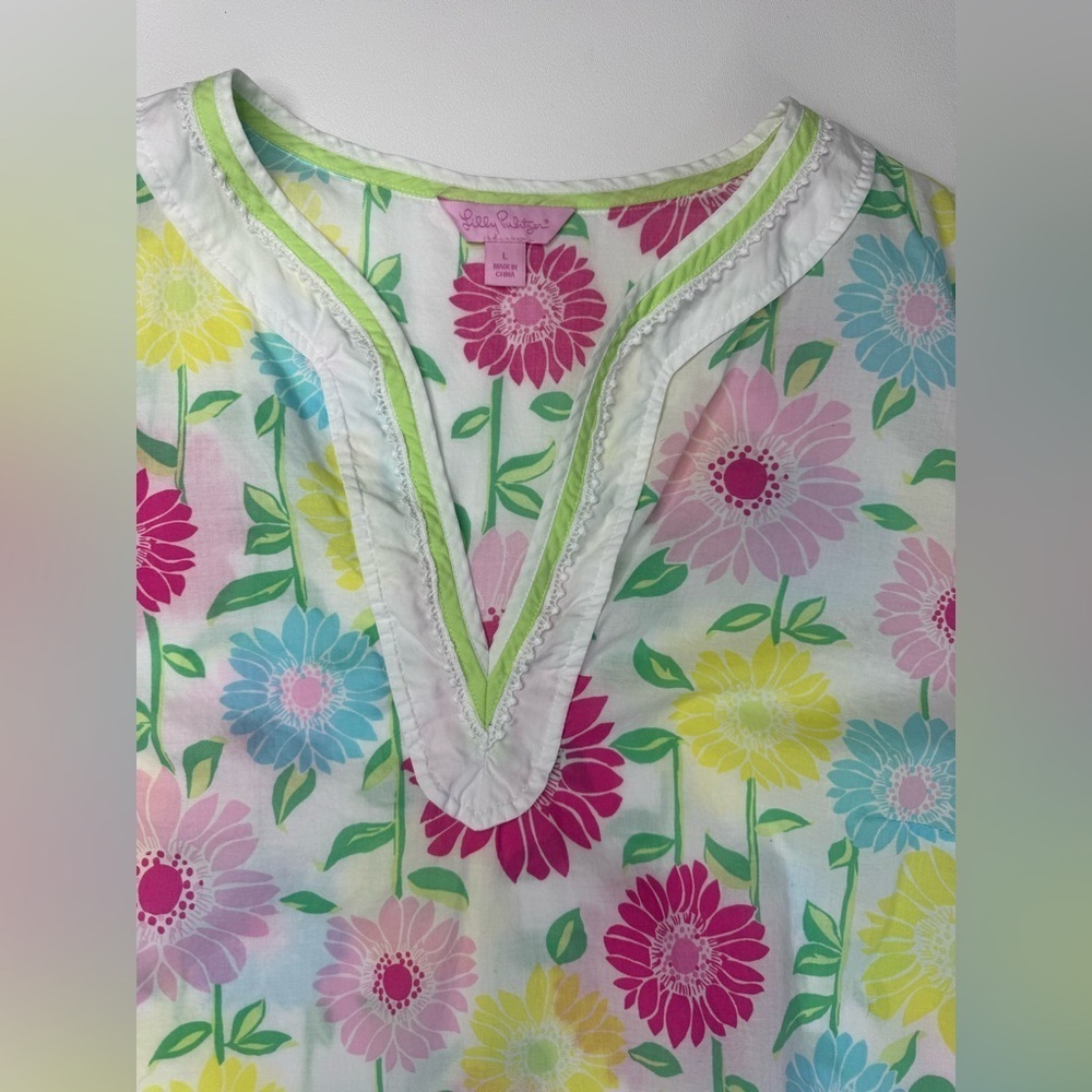 Lilly Pulitzer Natalie 100% Cotton Split Neck Floral Swim Coverup Size Large - Picture 4 of 10